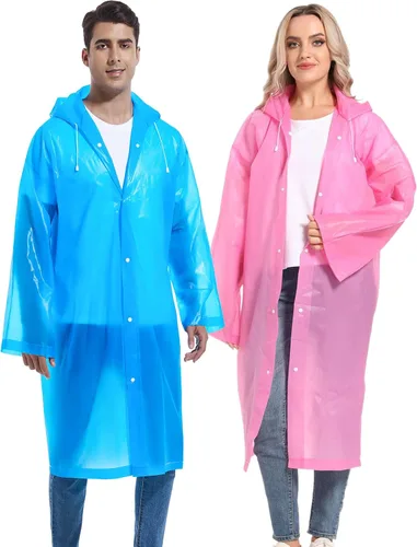 Vista 30 de 2 abrigos de lluvia de Borogo para adultos, chaquetas de lluvia reutilizables para hombres y mujeres