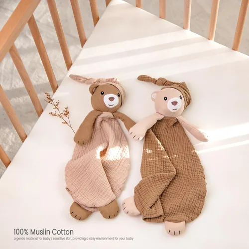 Vista 2 de lulumoon Manta de seguridad de oso para bebés: muselina agradable para la piel, ideal para viajes y guarderías, regalo para recién nacidos para baby