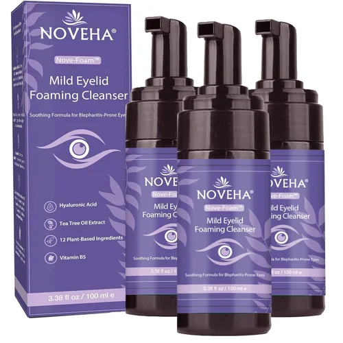 Vista 8 de NOVEHA Limpiador espumoso de párpados con aceite de lavanda y árbol de té Jabón diario hipoalergénico hidratante para pestañas y párpados