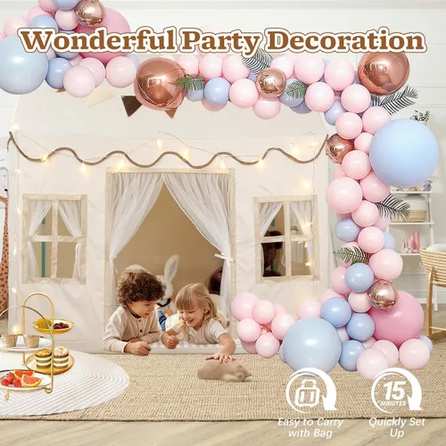 Vista 7 de Tienda de campaña para niños, casa de juegos grande con cuerda de estrella, bandera, lavable a máquina, tienda de campaña para interiores