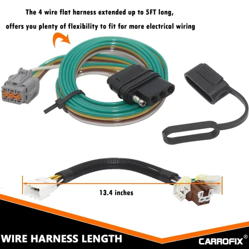 Vista 4 de Arnés de cableado de vehículo a medida con conector de remolque plano de 4 vías, compatible con Nissan Frontier, Pathfinder, Xterra y Suzuki Equator