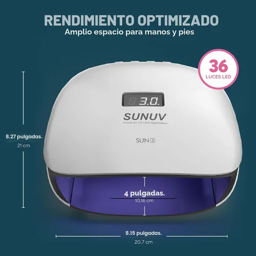 Vista 4 de Secador de uñas con gel con LED de 48 W UV y sensor (blanco), de Sunuv