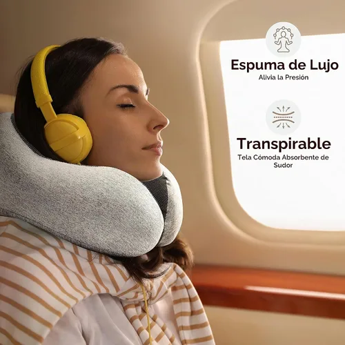 Vista 3 de Homeify Kit de viaje en avión, almohada ajustable para el cuello del avión de espuma viscoelástica con soporte para teléfono, máscara de ojos