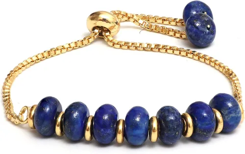 Vista 20 de Gempires - Pulsera de cuentas redondas naturales, chapada en oro amarillo de 14 quilates, joyería hecha a mano, pulseras ajustables para mujer