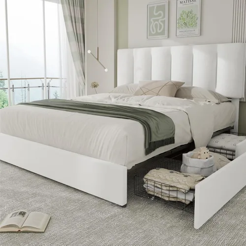 Vista 43 de VECELO Base de cama de tamaño individual con cajón de almacenamiento, base de cama de plataforma resistente con cabecera y fuerte soporte de Negro