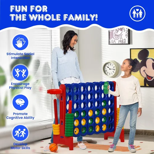 Vista 3 de HONEY JOY Juego gigante gigante de 4 a puntuación, 3 en 1 para interiores y exteriores, juego de patio familiar con aro de baloncesto y lanzamiento