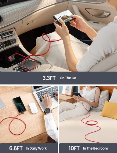 Vista 6 de AINOPE - Cable USB C a USB [Paquete de 3 unidades 3.3 pies/6.6 pies/10 pies] 3.1A USB carga rápida en ángulo recto, cable de carga USB C trenzado