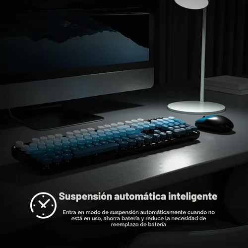 Vista 4 de MOWUX Combo de teclado y mouse inalámbricos, máquina de escribir de tamaño completo, teclado de computadora redondo retro, lindo mouse óptico, 2.4G