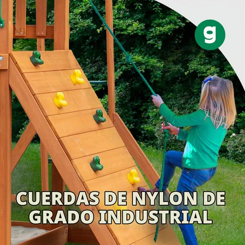Vista 6 de Gorilla Playsets 01-1076 Avalon - Juego de columpios de madera con techo de vinilo verde de gran tamaño, pared de escalada, escalera, columpios