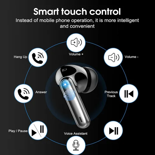 Vista 7 de Csasan Auriculares inalámbricos Bluetooth 5.3, auriculares intraurales de reproducción de 40 horas, mini auriculares Bluetooth con micrófono ENC