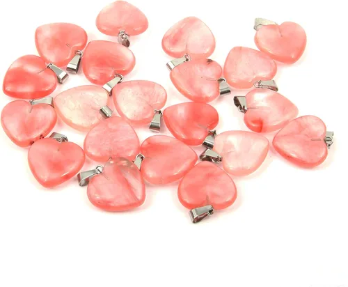 Vista 18 de LE SKY 20 piezas de dijes de piedra natural en forma de corazón, dijes de piedra curativa para hacer joyas