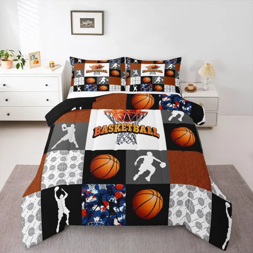 Vista 103 de Juego de ropa de cama de baloncesto para niños y adolescentes, juego de edredón deportivo para niños, tamaño matrimonial, suave, ligero, decoración
