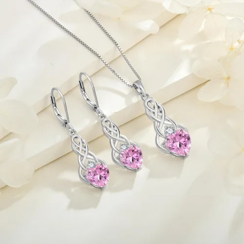 Vista 4 de FJ Infinity Celtic Knot Necklace 925 Sterling Silver Heart Birthstone Pendant Irish Good Luck Jewelry Gifts for Women