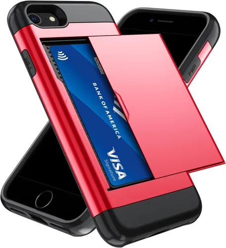 Vista 128 de Qinmay Funda compatible con iPhone 7 Plus/8 Plus con tarjetero, doble capa a prueba de golpes, funda protectora resistente con ranura oculta Negro