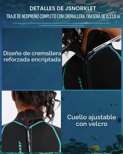 Vista 4 de Traje de neopreno para mujer, de 3 mm con cremallera trasera, traje completo para buceo y natación Neoprene Diving Suits Keep Warm in Cold Water