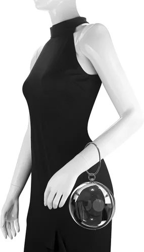 Vista 3 de Round Ball Clear Purse, Small Acrylic Box Evening Clutch Bag, Not Compatible with Phone