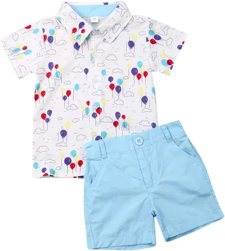 Vista 68 de Conjunto de camisa de manga corta con botones y pantalones cortos casuales con diseño de flamingo, para bebés y niños de 1 a 6 años, atuendos