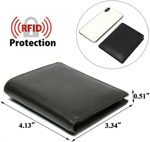 Vista 4 de Billetera para hombre con 2 ventanas de identificación RFID de piel suave con bolsillo frontal pequeño