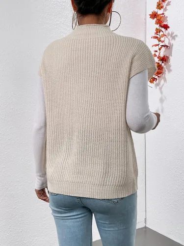 Vista 2 de Floerns Chaleco de suéter con cuello alto bordado floral para mujer