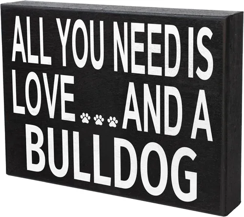 Vista 7 de JennyGems Letrero de madera con texto en inglés «All You Need is Love and a Bulldog», decoración de regalo para mamá de Bulldog y colgar