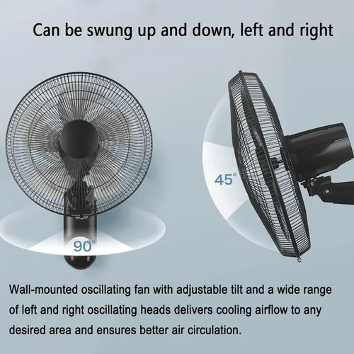 Vista 5 de Ventilador solar de pared de 16 pulgadas, ventilador oscilante para el hogar con control remoto, 5 aspas y 3 velocidades, panel solar/adaptador