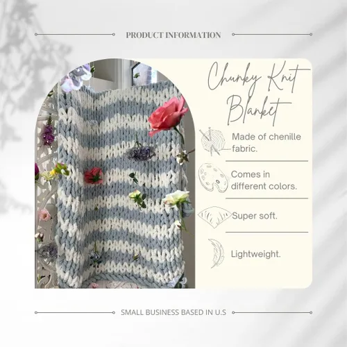 Vista 3 de Manta de punto grueso de 50 x 60 pulgadas, 4.2 libras, manta de felpilla tejida a mano de lujo, suave y acogedora, lavable a máquina y no se