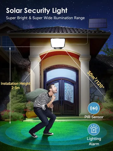 Vista 3 de One Fire Luces solares para exteriores, 190 LED, 1500 lúmenes, 3 modos con sensor de movimiento, control remoto, luces de seguridad solar IP65