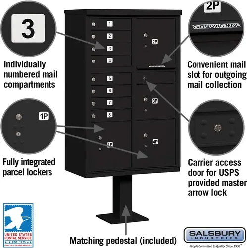 Vista 2 de Salsbury Industries 3306BLK-U 8 A Tamaño Puertas-Tipo VI-USPS Acceso Cluster Box Unidad Negro