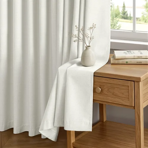 Vista 7 de MIULEE Linen Textured 100% Blackout Curtains Drapes White Backing 96" Long Birch