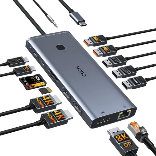 Vista 14 de Adaptador USB C Hub Dual 4K@60Hz USB C para Dell HP, 100W PD USB C Splitter