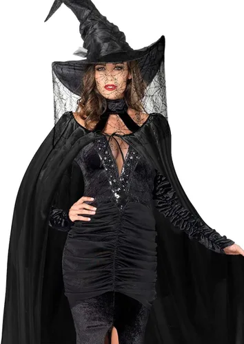 Vista 7 de HOMELEX Capa unisex de terciopelo negro para adultos, de longitud completa, con capucha, capa de Halloween