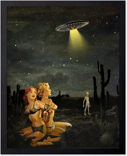 Vista 12 de Monem Art Póster de Alienígena - Impresión Retro de Chica Pin-Up - Arte de Nave Espacial - Arte de Collage - Arte OVNI - Arte Psicodélico - Arte