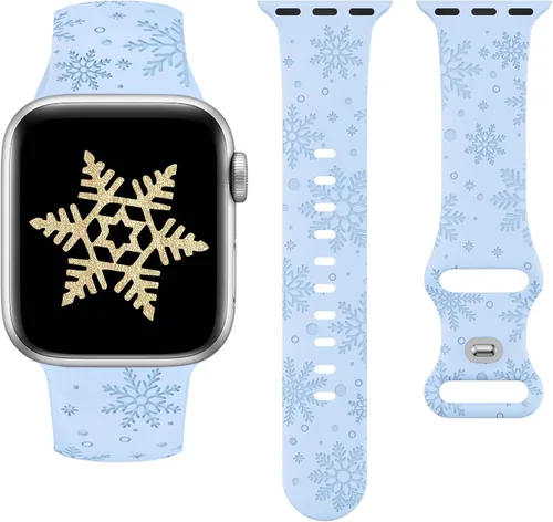 Vista 7 de Wearlizer - Correa con copos de nieve de Navidad grabada compatible con Apple Watch de 41/38/40/42/45/44/46/49 mm, correa deportiva de silicona Negro
