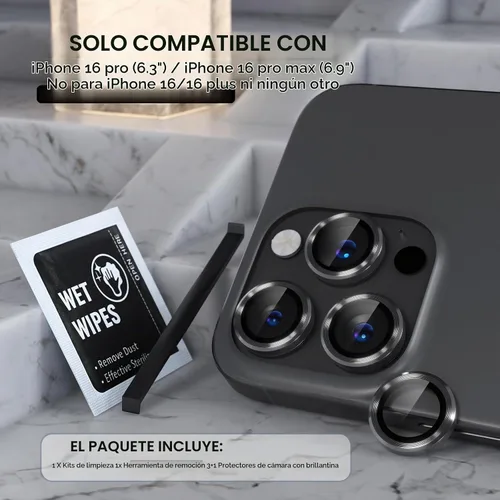 Vista 2 de Choiche Compatible para iPhone 16 Pro/iPhone 16 Pro Max Protector de Lente de Cámara, Vidrio Templado 9H Protector de Pantalla de Cubierta de Cámara