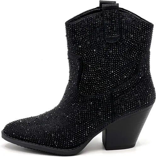 Vista 6 de Botines cortos hasta la rodilla con tacón de bloque de diamantes de imitación para mujer