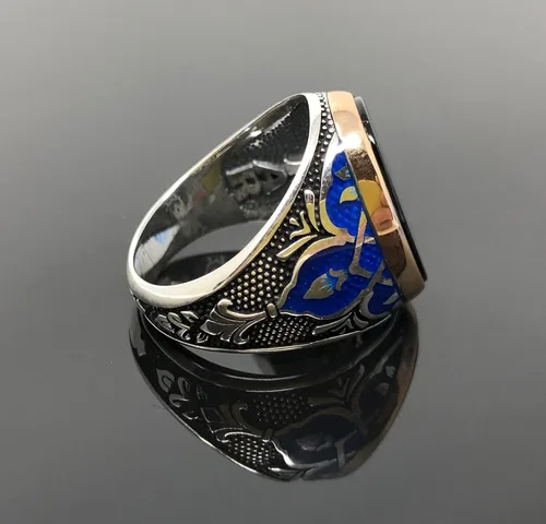 Vista 6 de KAR Anillo de plata de ley 925 K con piedra de ónice negra esmaltada para hombre, edición especial K62S
