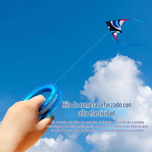 Vista 5 de Juego de cometas de aro para niños: carrete, mango y línea de 300 pies para cada bobinador de carrete de cometa