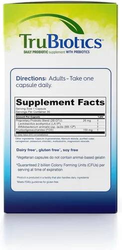 Vista 5 de TruBiotics - Probiótico diario, 30 cápsulas, sin gluten, sin soja digestivo + suplemento de apoyo para la salud inmunológica para hombres y mujeres