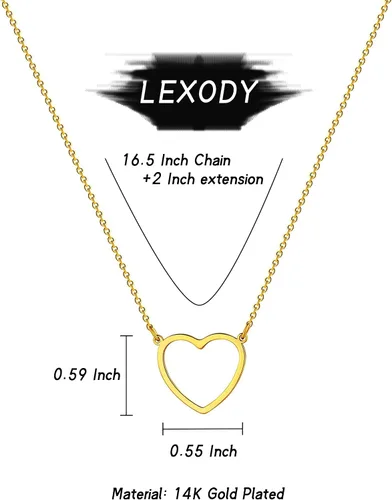 Vista 5 de LEXODY Collar de corazón delicado con dije de corazón pequeño, gargantilla chapada en oro de 14 quilates, lindo collar de cadena de corazón abierto