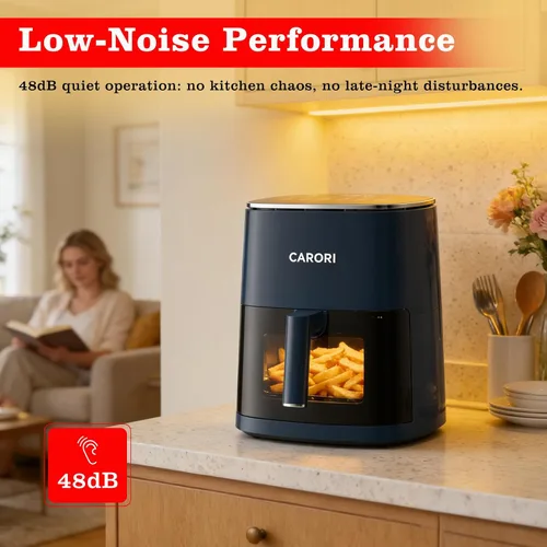 Vista 5 de CARORI Freidora de aire de 6 cuartos con ventana de visión, 12 preajustados, gran capacidad, 400 ℉ máximo crujiente, 1700 W comidas rápidas incluso
