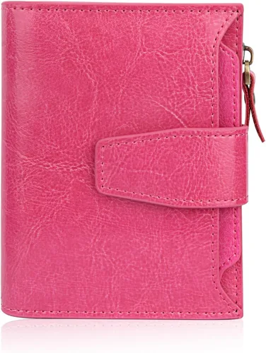Vista 16 de FT FUNTOR Cartera pequeña para mujer, de piel auténtica, plegable, compacta, con bloqueo RFID, bolsillo con cremallera, ranuras para tarjetas