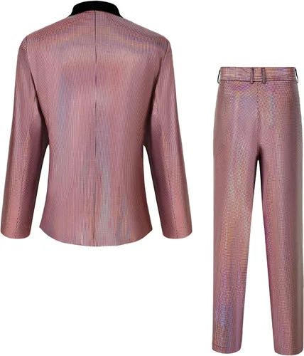 Vista 3 de Traje de discoteca de los años 70 para hombre, traje de arcoíris, chaqueta y pantalones de lentejuelas, disfraz de fiesta de Halloween