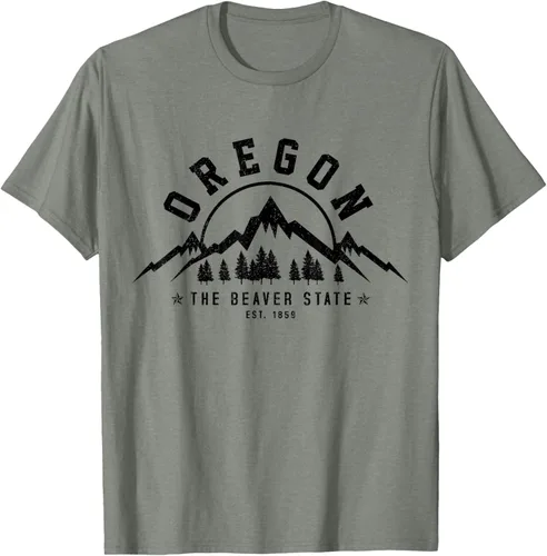 Vista 23 de Oregon The Beaver State Est. 1859 Vintage Mountains - Camiseta de regalo, gris, S