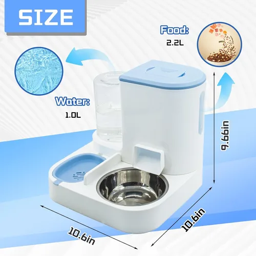 Vista 3 de Juego de dispensador automático de alimentos y agua para gatos, 2 en 1, comedero de gravedad todo en uno con tazón de comida para gatos de acero