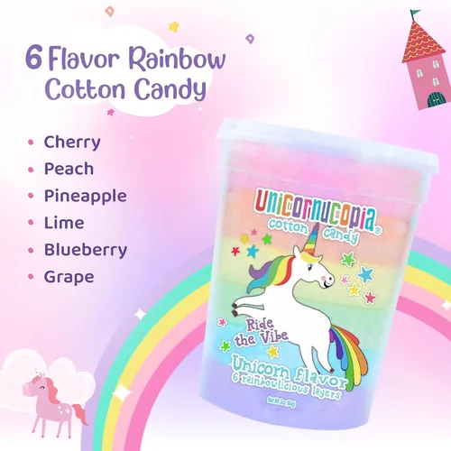 Vista 2 de Unicornucopia Algodón de Azúcar 3oz - Algodón de Azúcar Arcoíris de 6 Sabores - Caramelo de Fiesta de Cumpleaños de Unicornio para Bolsas de Fiesta