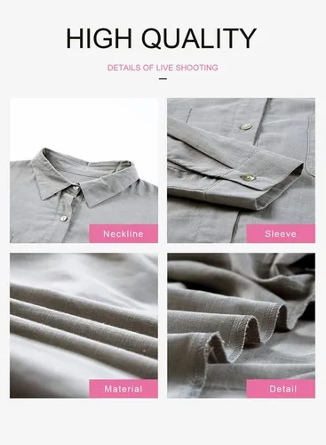 Vista 4 de Dokotoo Camisas de manga larga de algodón con botones para mujer, salida de baño, cárdigans de verano con bolsillos