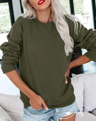 Vista 2 de Bingerlily Sudadera casual de manga larga para mujer, cuello redondo, linda sudadera pullover de ajuste relajado, tops