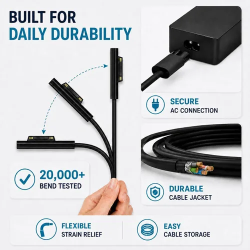Vista 13 de Cargador Surface Pro de 65 W para Microsoft Surface Pro 7/6/4/3/8/9/11/5 Negro