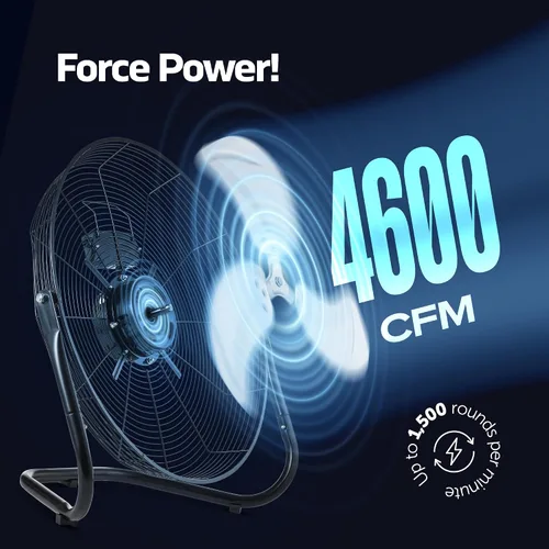 Vista 4 de NEXAIR Ventilador de piso industrial de 20 pulgadas, ventilador de metal de alta velocidad de 3 velocidades, flujo de aire potente de 1800 CFM