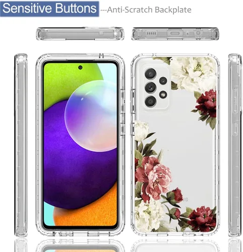 Vista 5 de Funda para teléfono Galaxy A52 5G/4G/Galaxy A52S SM-A526 con protector de pantalla de vidrio templado, bonito patrón floral transparente, funda